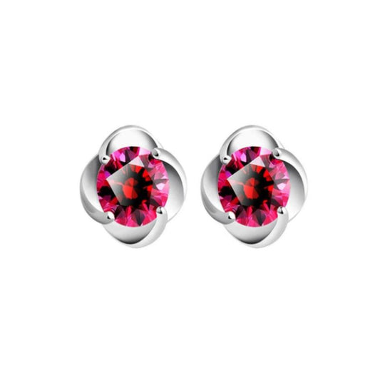 Sterling Silver Red Centre Stud Earrings