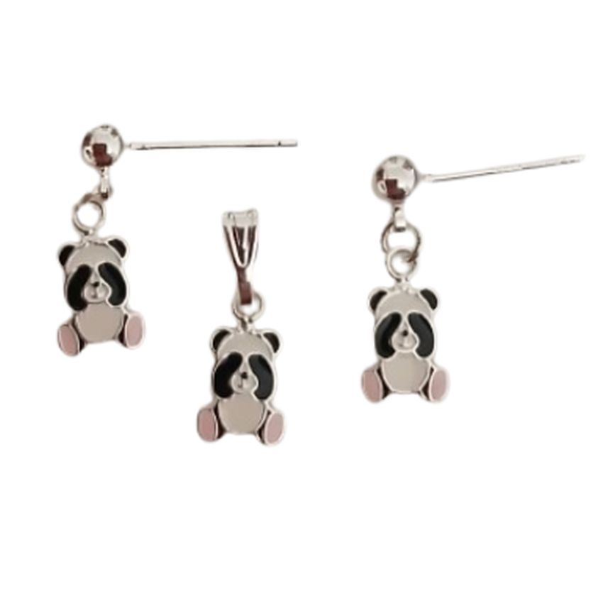 Sterling Silver Shy Panda Childs Matching Jewellery Set