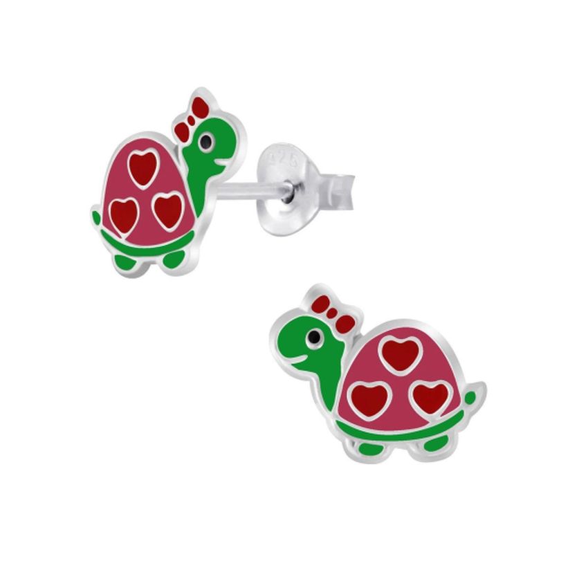 Sterling Silver Kids Red Turtle Earrings