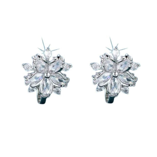 Stud Clip On Earrings With CZ Flower