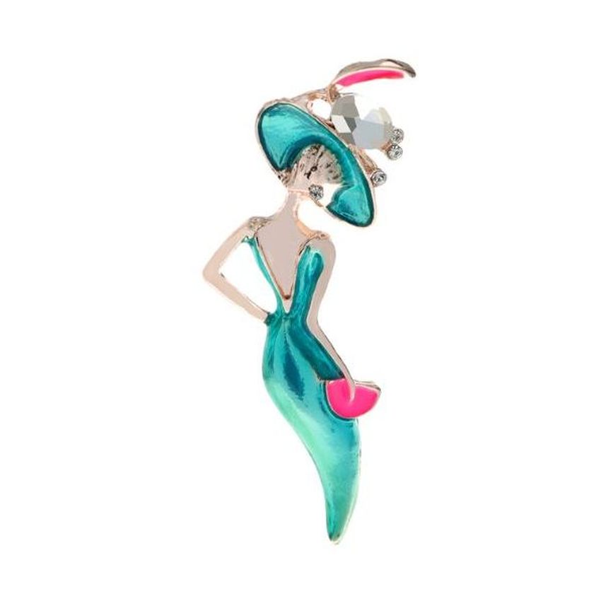 Teal And Pink Elegant Lady Brooch