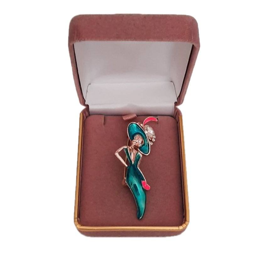 Teal And Pink Elegant Lady Brooch(2)