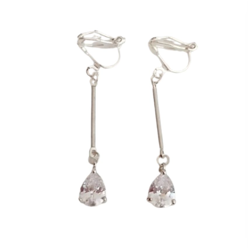 Teardrop Diamante And Silver Clip On Earrings