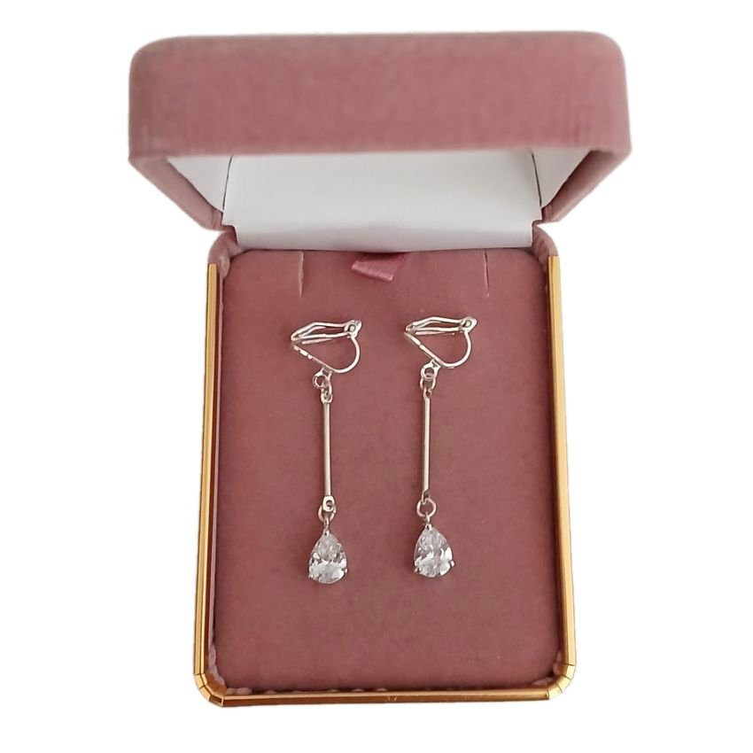 Teardrop Diamante And Silver Clip On Earrings(2)