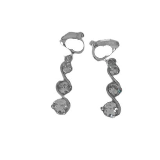 Three Drop Sparkly Diamante Clip On Earrings