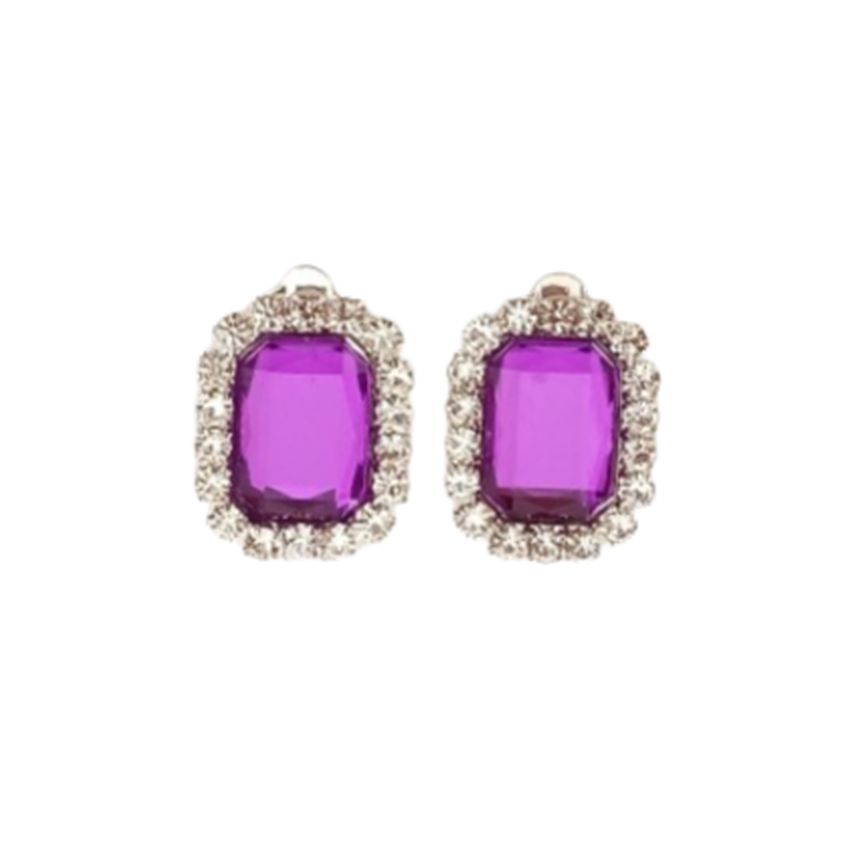 Violet Stone With Diamante Edges Clip On Earrings