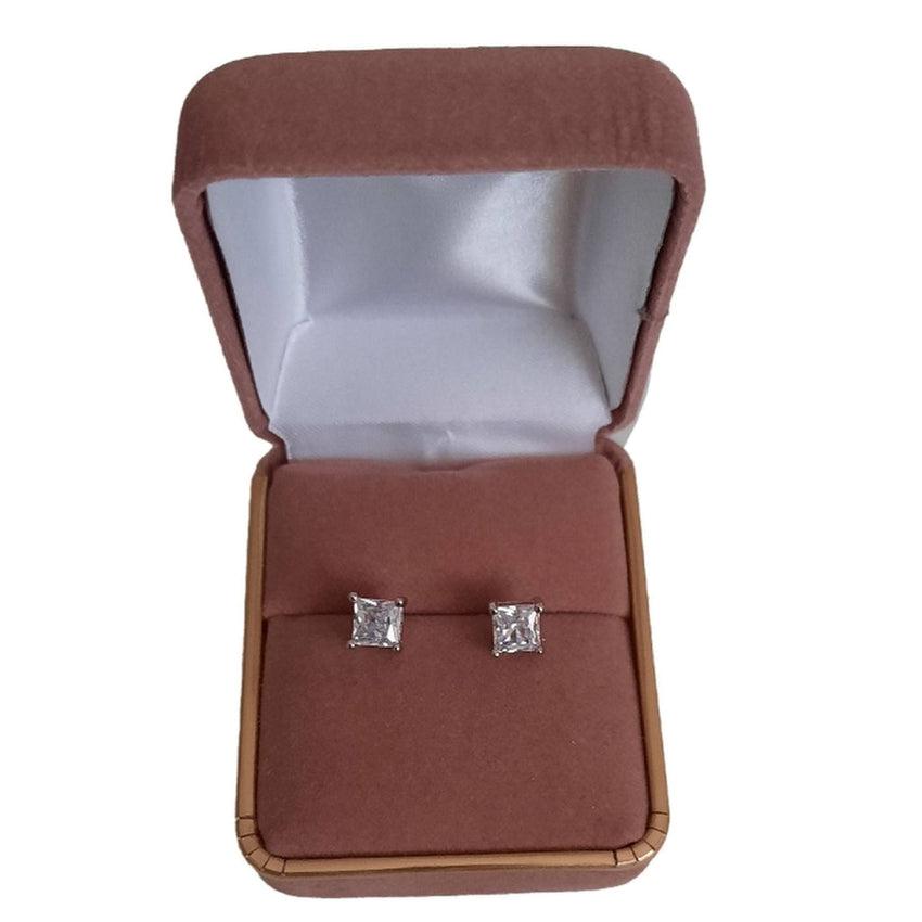 6mm Square Cubic Zirconia Silver Earrings