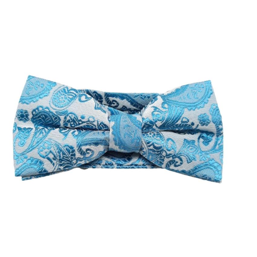 Aqua Paisley Patterned Adjustable Bow Tie