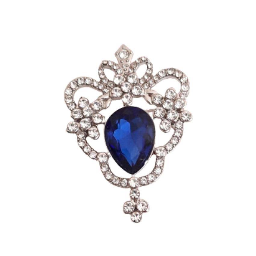 Blue And Crystal Drop Bow Brooch