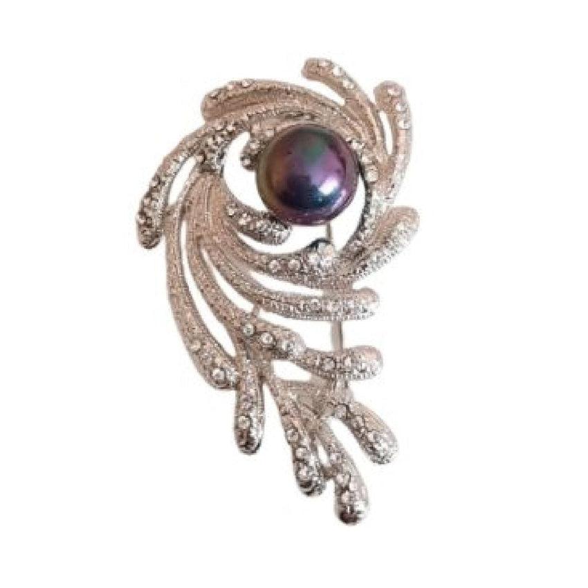 Blue Centre Pearl In a Swirl Crystal Brooch