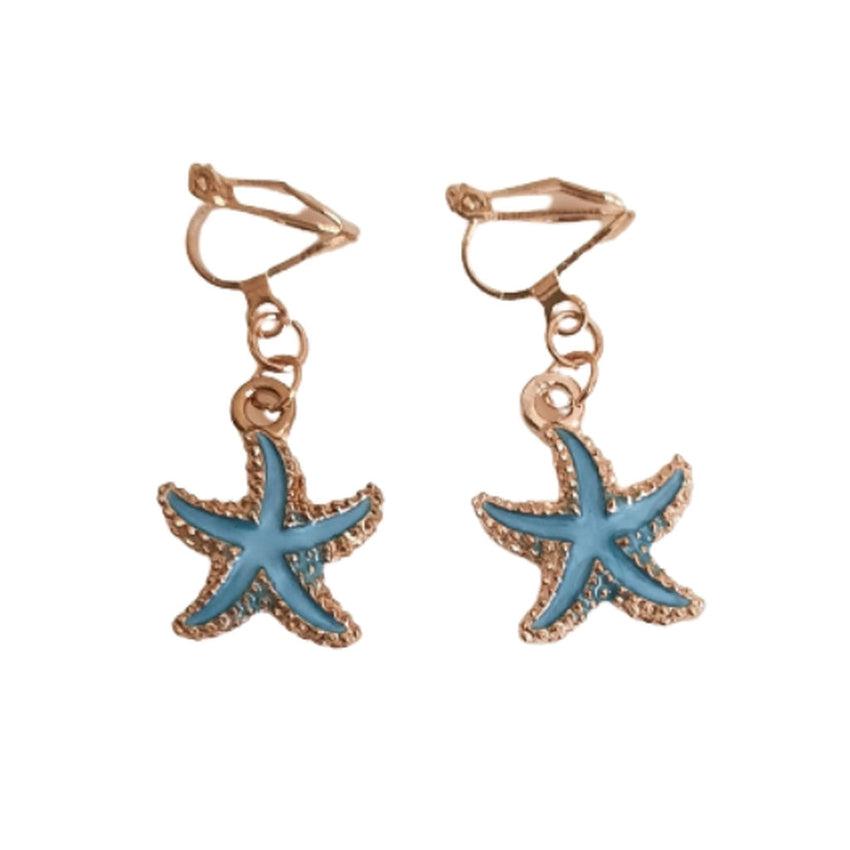 Blue Starfish Clip On Earrings