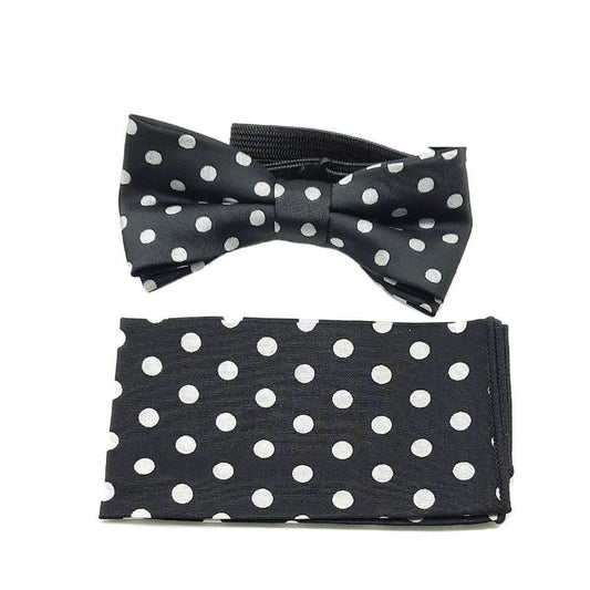 Boys Black And White Polka Dot Matching Bow Tie Set