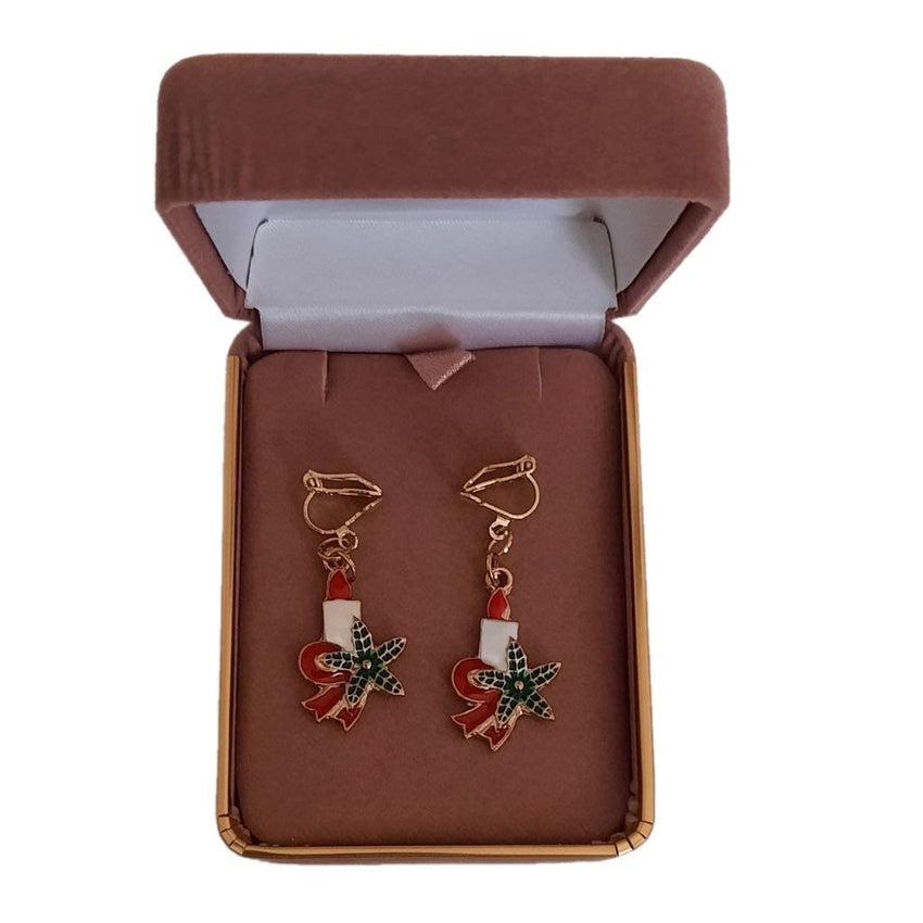 Christmas Candle Clip On Earrings