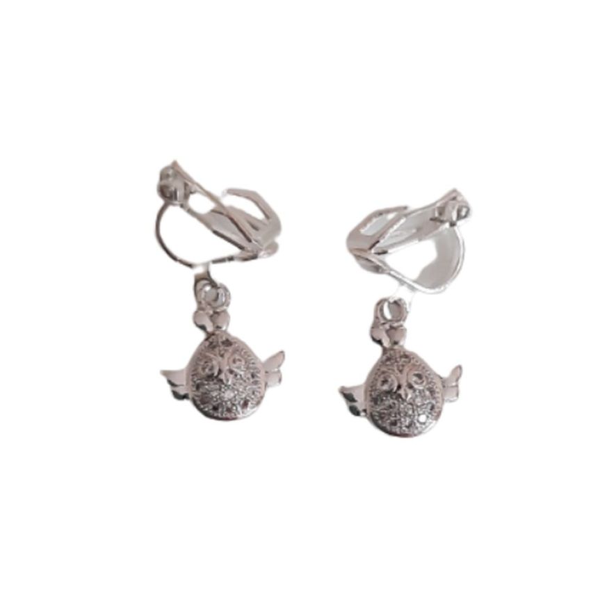 Cubic Zirconia Owl Clip On Earrings