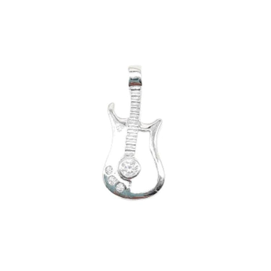 Cubic Zirconia Set Silver Guitar Pendant