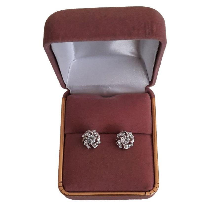 Cubic Zirconia Stud Swirl Edge Earrings