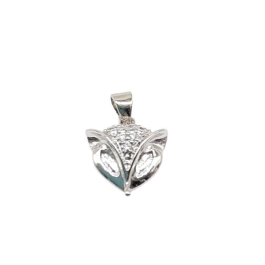 Diamante Set Fox Face Silver Pendant