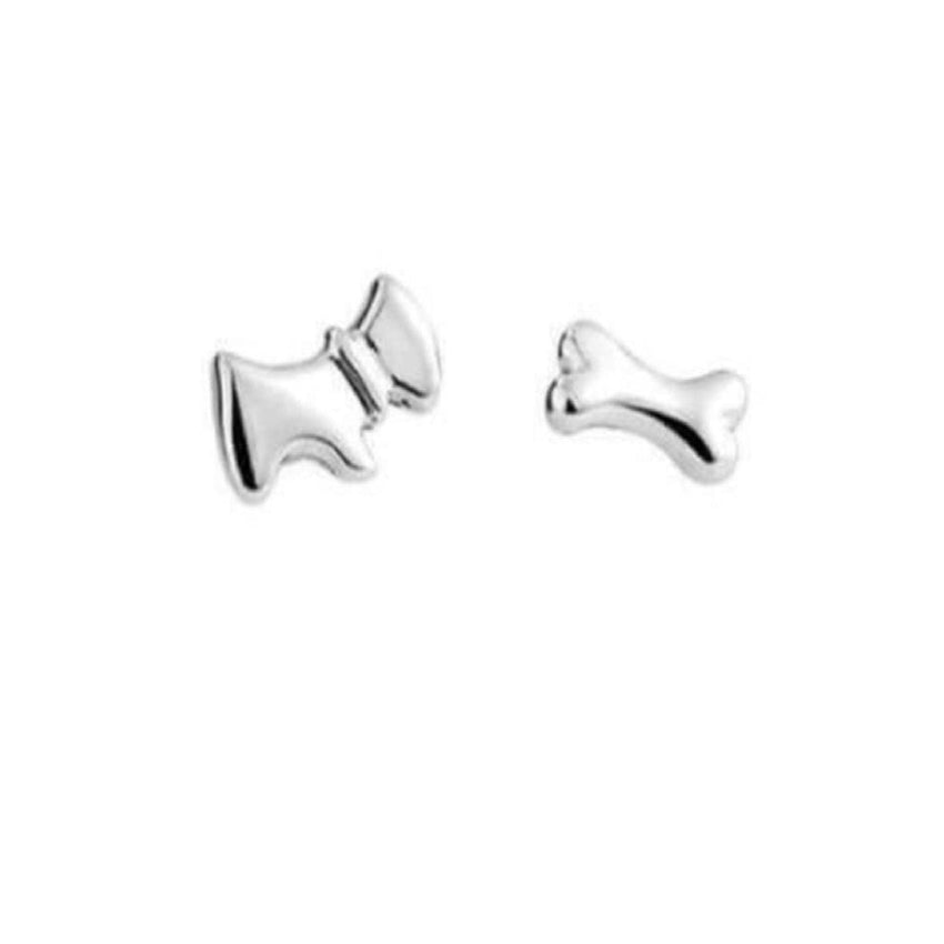 Dog And Bone Silver Stud Earrings