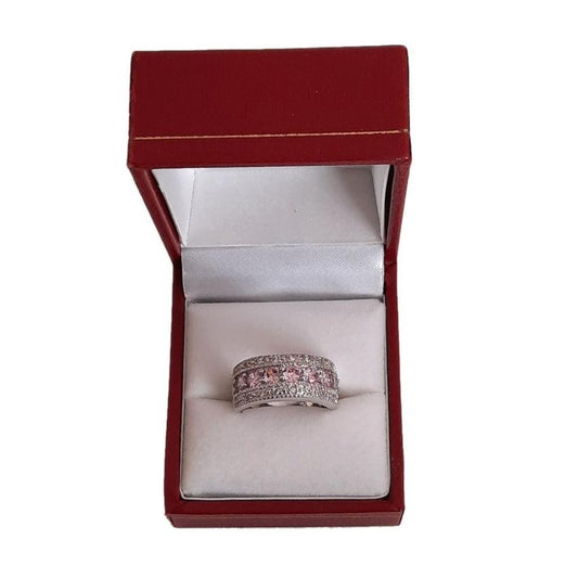 Double Band Ring Inset with Pink Cubic Zirconia Huggie Stones