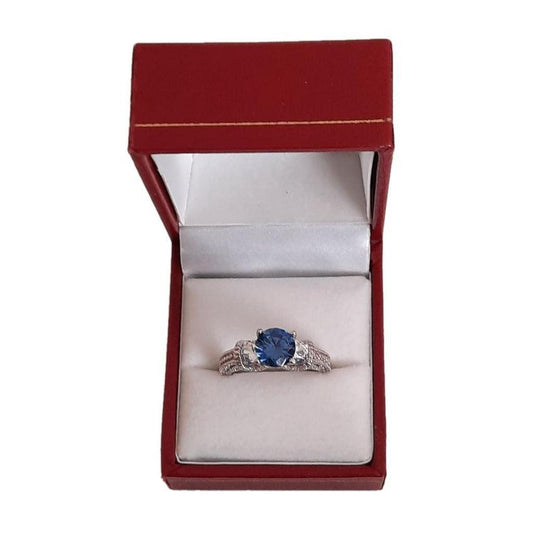 Fancy Side Setting Aqua Blue Stone Silver Ring