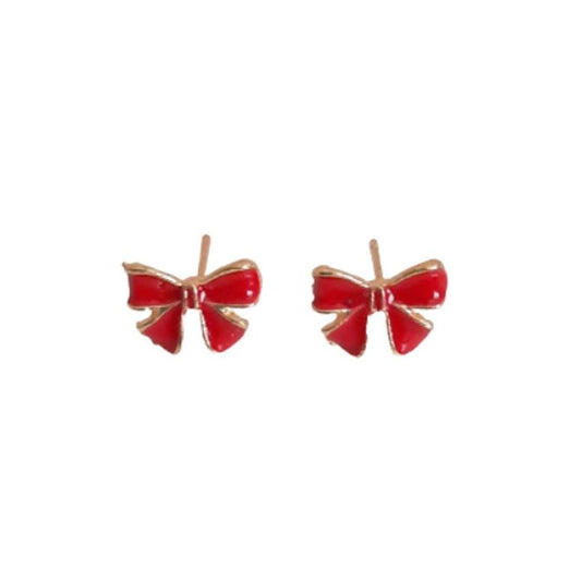 Fashion Jewellery Red Bow Stud Earrings