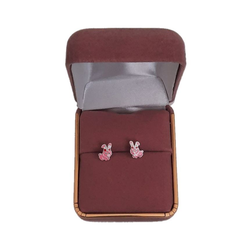 Fun Pink Rabbit Sterling Silver Childrens Earrings(2)