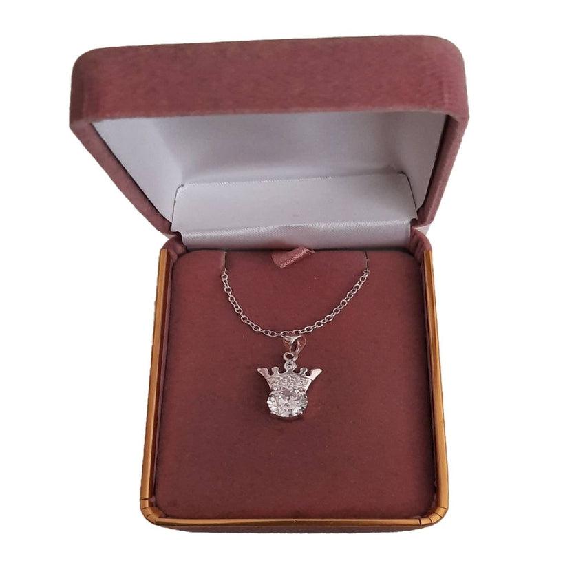 Girls Pretty Crown Pendant on a Cubic Zirconia Stone