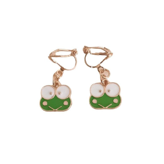 Green Enamel Frog Clip On Earrings