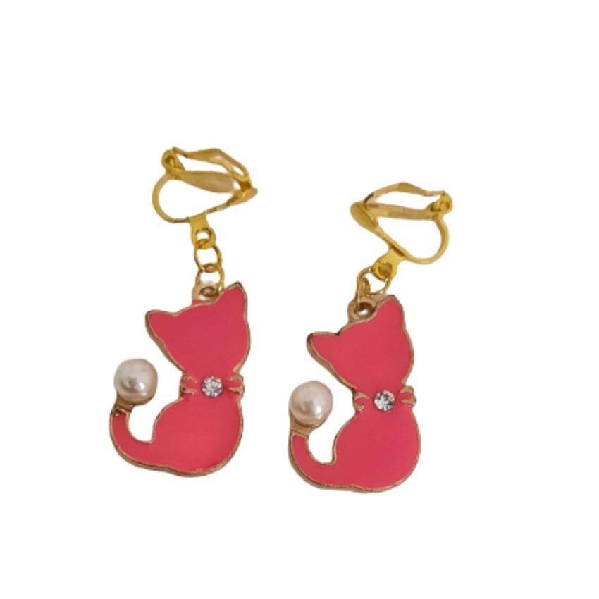 Large Cat Fashion Clip On Earrings