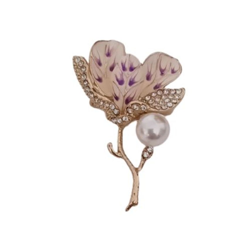 Lilac Leaf Cubic Zirconia Flower Brooch