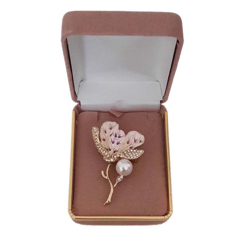 Lilac Leaf Cubic Zirconia Flower Brooch(2)