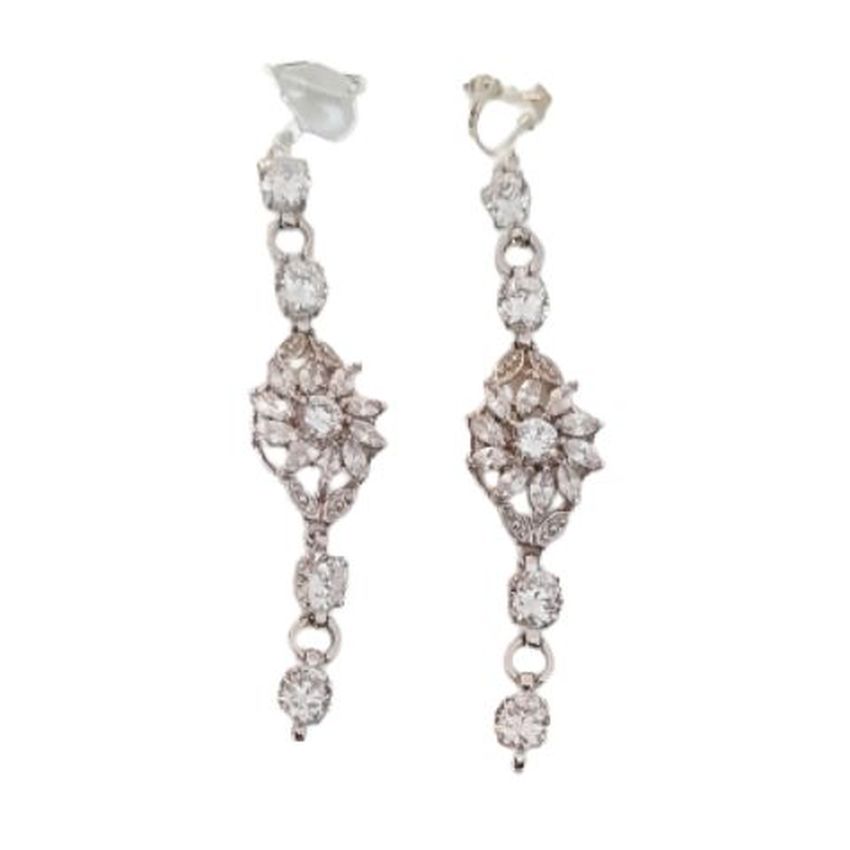 Long Fancy Flower Clip On Earrings