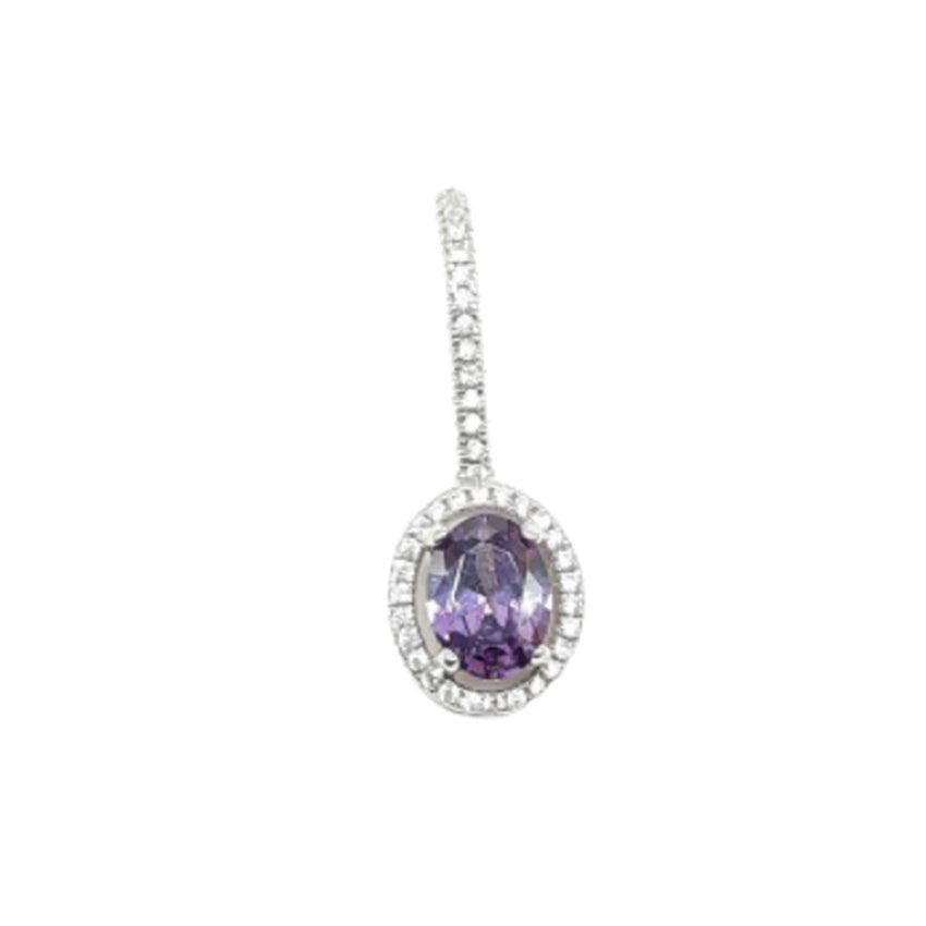 Oval Amethyst And CZ Stone Centre White Stone Stem Pendant