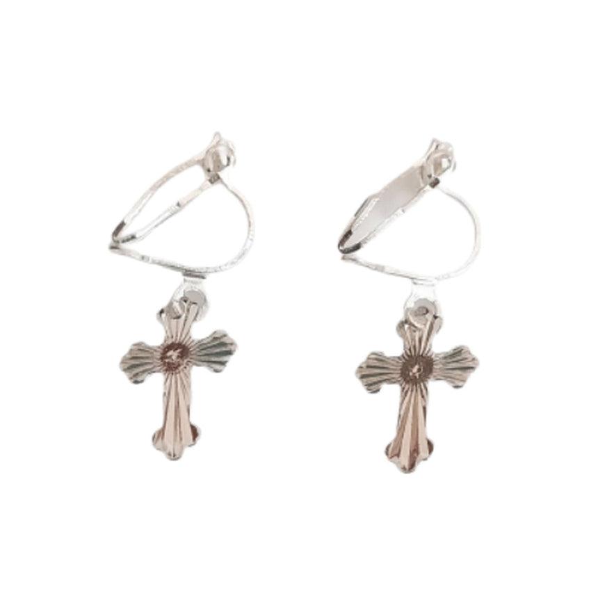 Patterned Cross Clip On Earrings