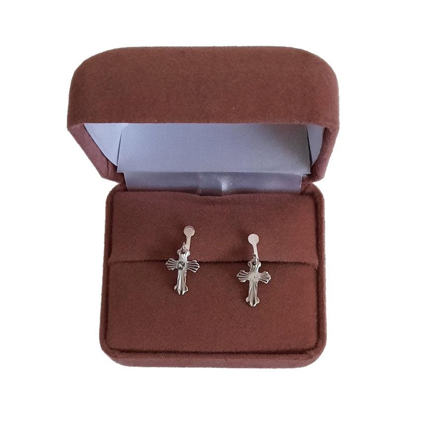 Patterned Cross Clip On Earrings