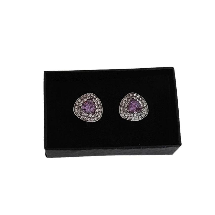 Purple Coloured Crystal Triangle Shaped Diamante Cufflinks