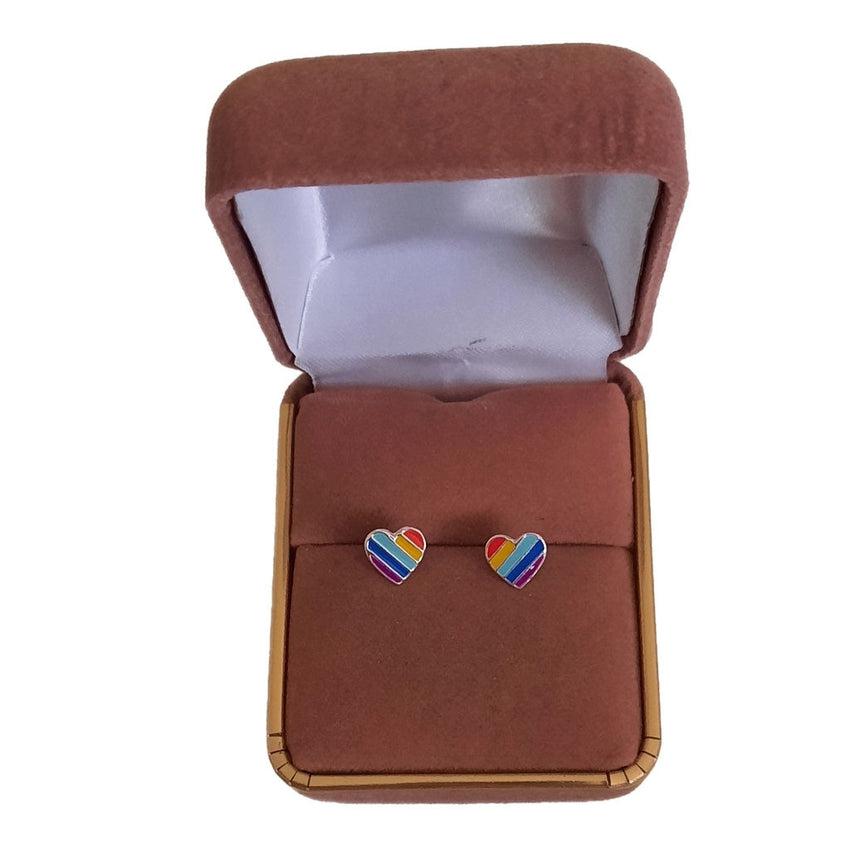 Rainbow Coloured Heart Sterling Silver Earring