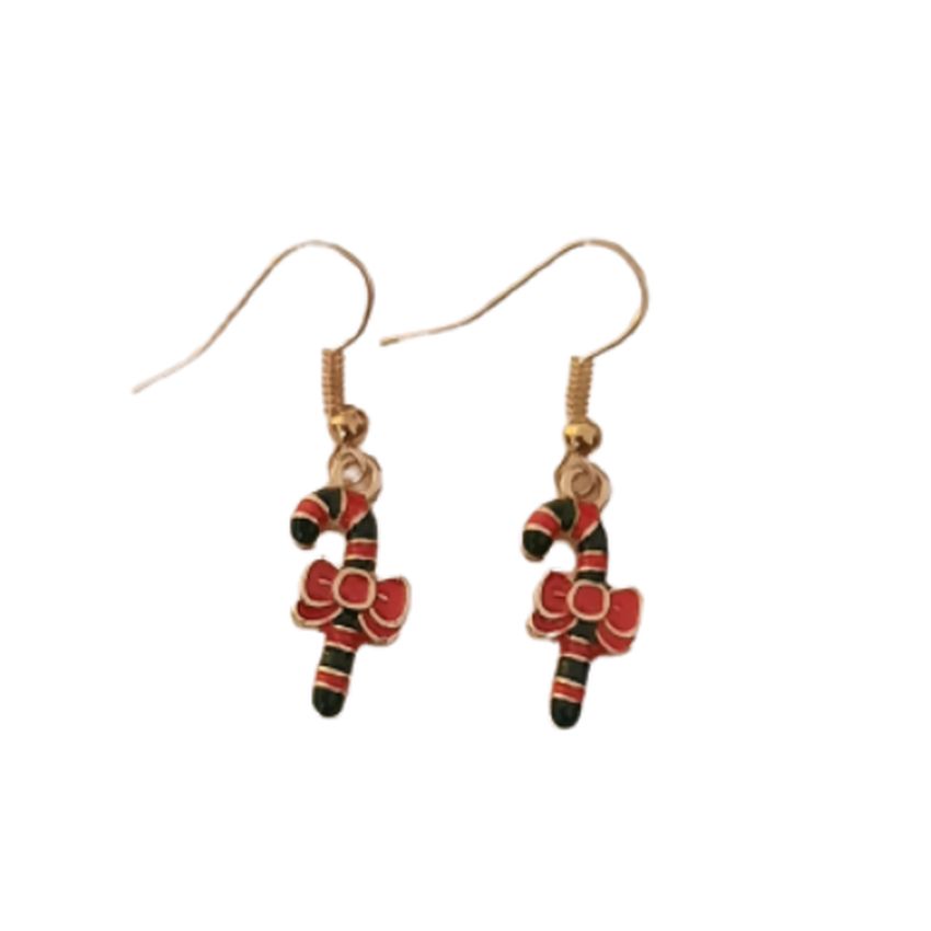 Red And Gold Candy Cane Earrings