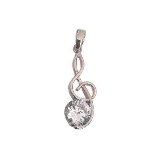 Silver And Cubic Zirconia Solitaire Stone Music Pendant