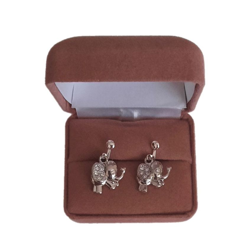 Silver Diamante Elephant Clip On Earrings