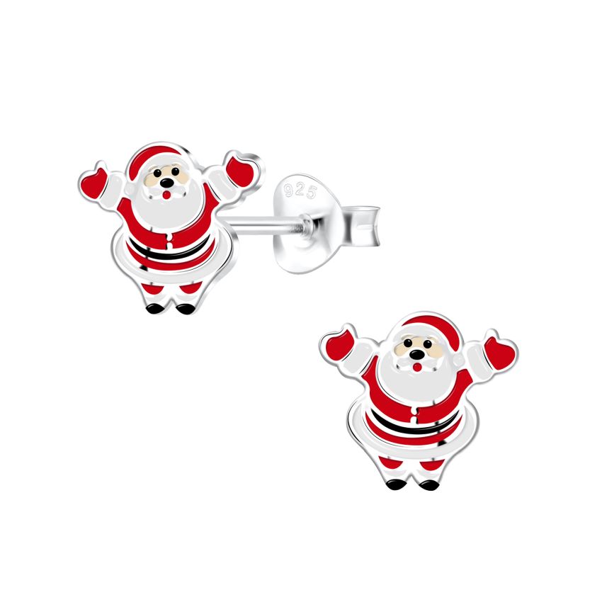 Silver Kids Happy Santa Earrings