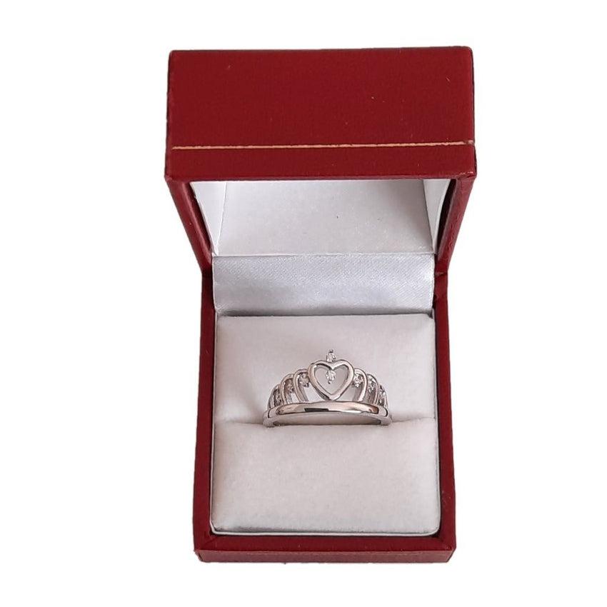 Silver Plated Princess Crown Ring With Cubic Zirconia Inlaid Stones