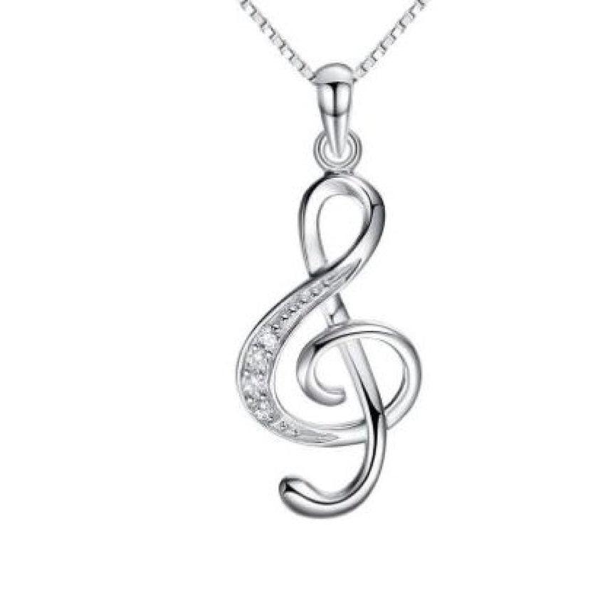 Silver Music Note Pendant With Cubic Zirconia Detail