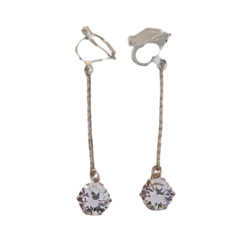 Single CZ Stone Drop Clip On Earrings