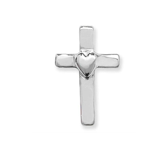 Small Silver Cross With a Heart Centre Girls Pendant