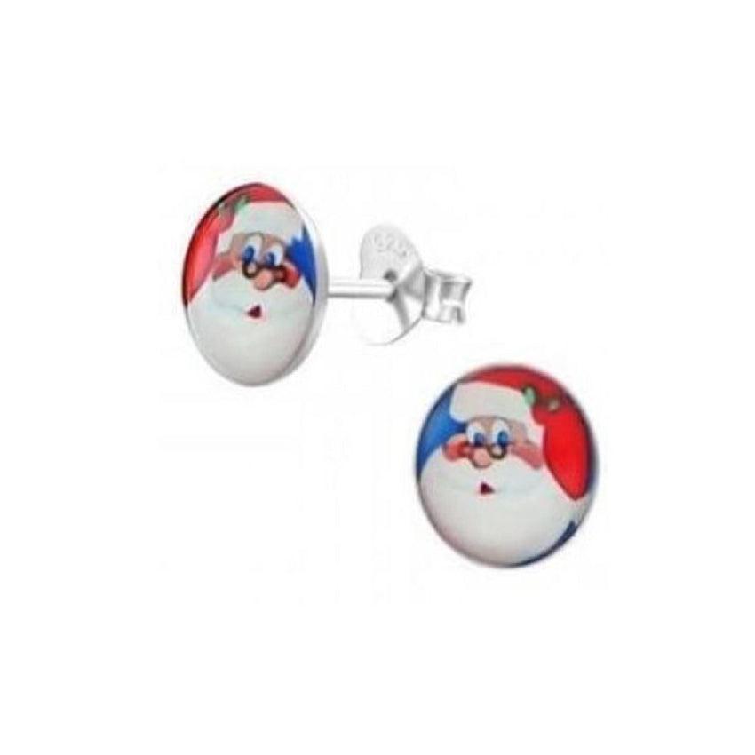 Small Sterling Silver Kids Santa Face Earrings