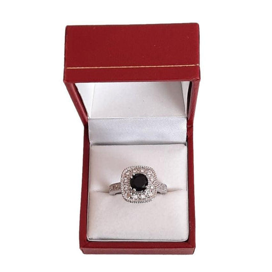 Square CZ Ring With a Black Cubic Zirconia Centre Stone