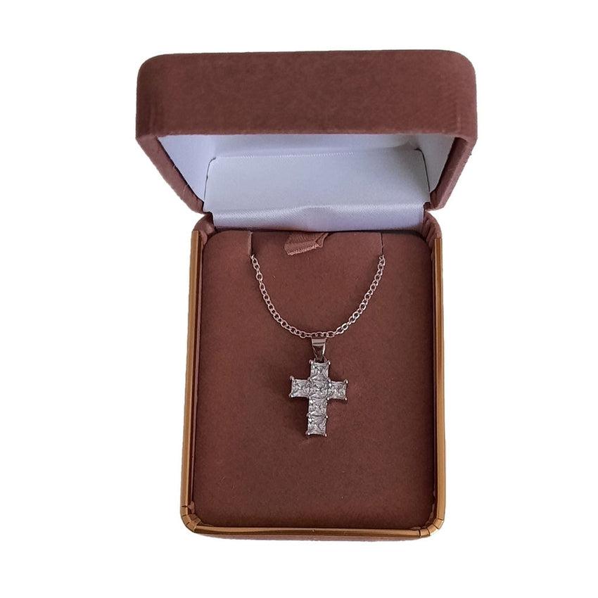 Square Stone Cross Pendant On A Silver Chain