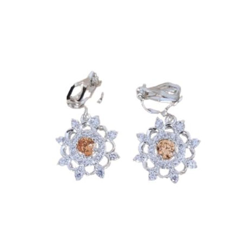 Topaz Clip On Earrings With CZ Flower