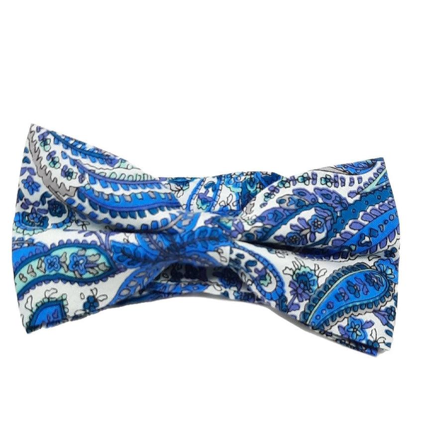 White Background Blue Paisley Blue Tie